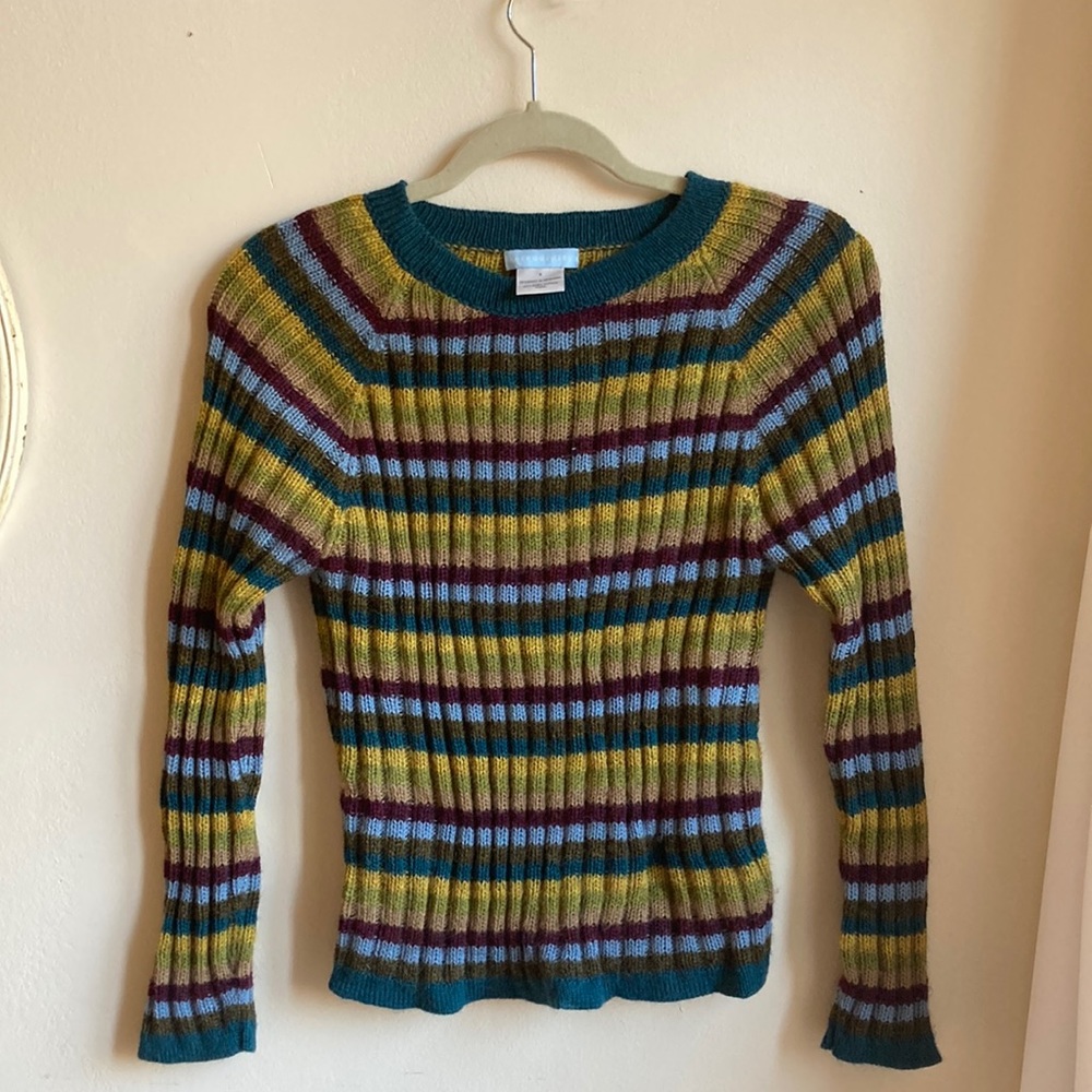 Serendipity Organics striped size small crew neck sweater 100% baby alpaca wool